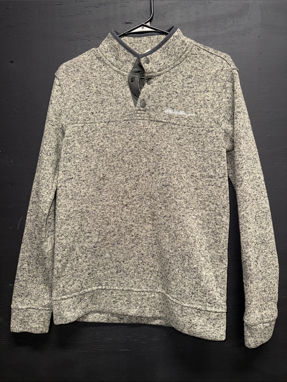 Eddie Bauer Heather Gray Snap-Front Sweater